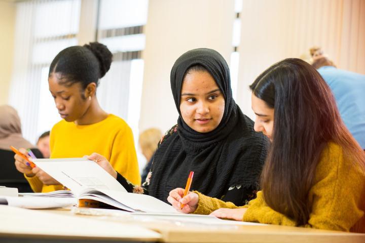 Students studying in a classroom