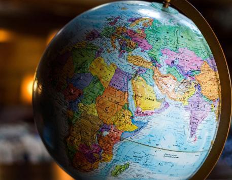 A globe which is focused on the continent of Africa