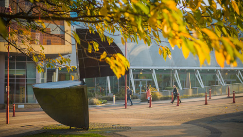 Richmond Building with University of Bradford logo sculpture