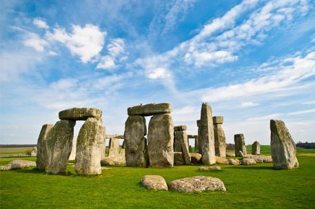 Stonehenge against a bright blue sky