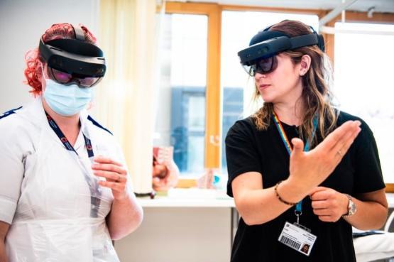 Midwives using augmented reality headsets