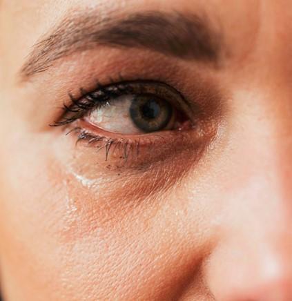 Close up of human eye crying