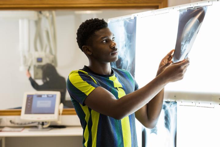 A Radiography student in the x-ray lab