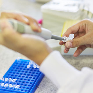 A person's hands working with lab equipment.